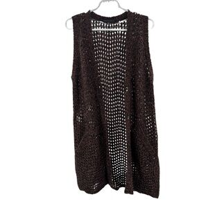 Sanctuary Brown Black crocheted Sweater vest knee length neutral boho S festival